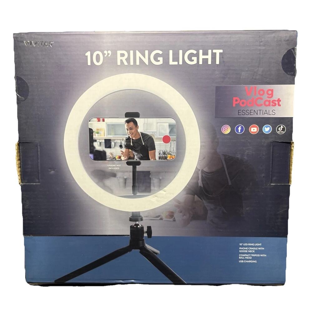 Vivitar 10" LED Halo Ring Light Streaming Vlog PodCast Essentials